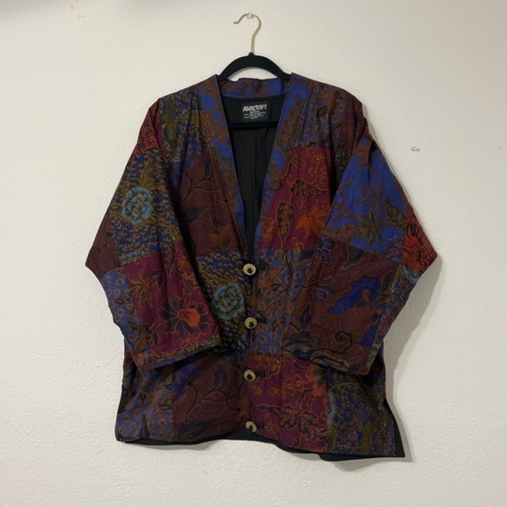 Vintage Batik Patchwork Jacket Boho Artisan Festival Cotton hippie‎ Kimono